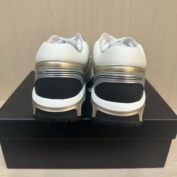 CHANEL White and Gold Sneakers - Picture 4 of 5